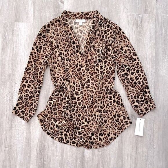 V Neck Leopard Print Top XS - Picture 1 of 5